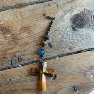 Tigers eye Cross Rearview Mirror charm